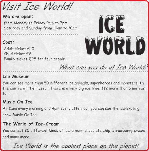 Selezione invalsi inglese primaria classe quinta Visit ice world