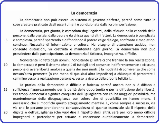 Selezione invalsi italiano secondaria secondo grado seconda la democrazia