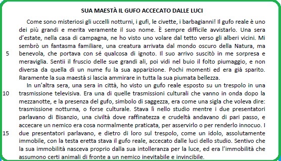 Selezione invalsi italiano secondaria secondo grado seconda sua maesta il gufo parte prima