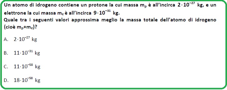 Selezione invalsi matematica secondaria secondo grado seconda superiore massa atomo