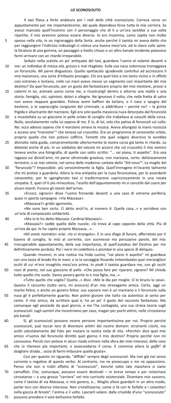 Selezione invalsi inglese secondaria classe terza italiano lo sconosciuto testo