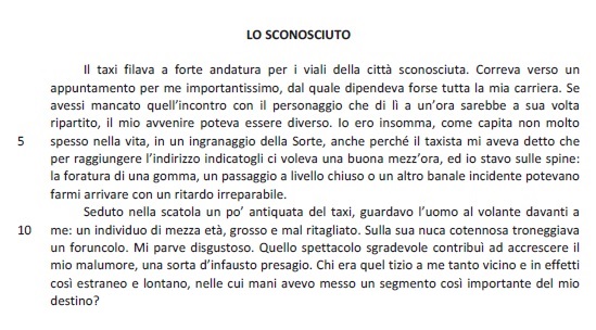 Selezione invalsi inglese secondaria classe terza italiano lo sconosciuto testo parte prima