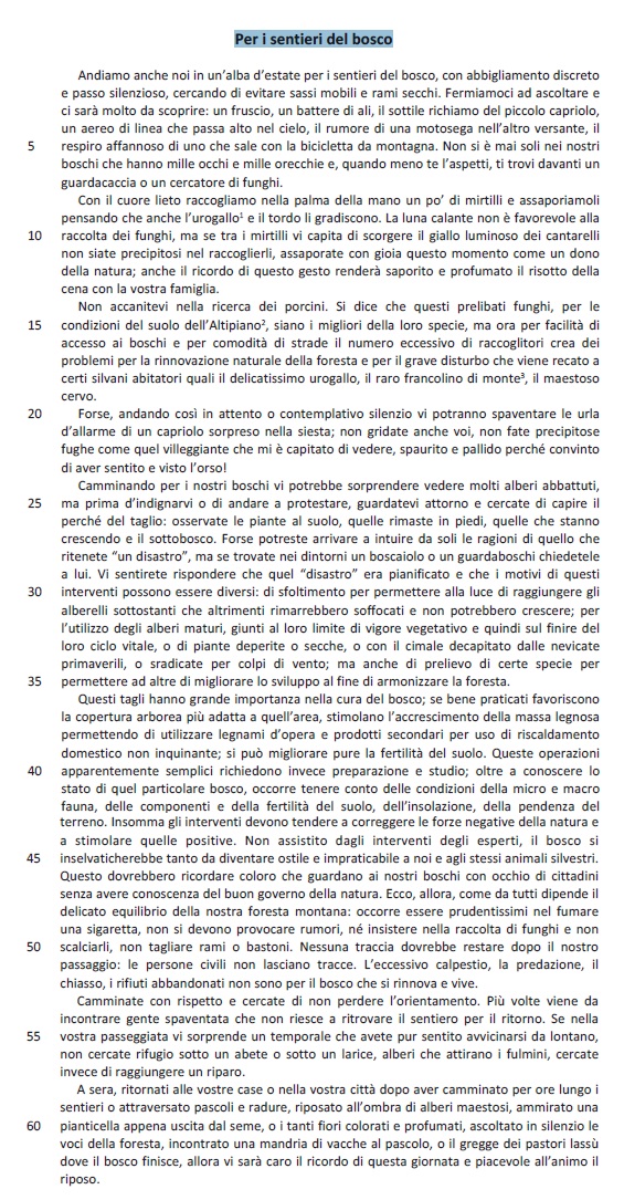 Selezione invalsi inglese secondaria classe terza italiano per i sentieri del bosco