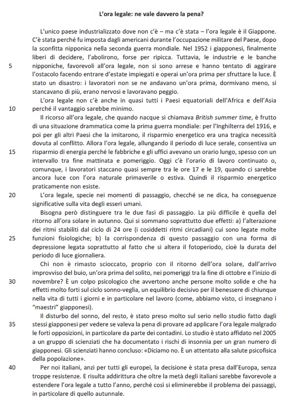 Selezione invalsi inglese secondaria classe terza italiano testo l ora legale