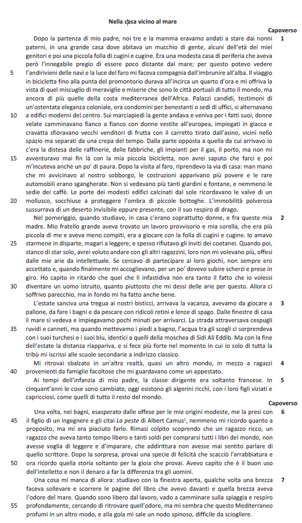 Selezione invalsi inglese secondaria classe terza italiano testo nella casa vicino al mare