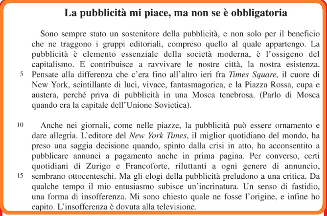 Selezione invalsi italiano secondaria secondo grado terza la pubblicità 01