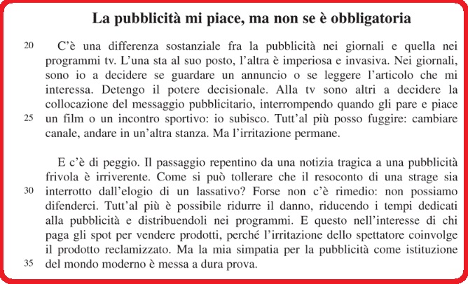 Selezione invalsi italiano secondaria secondo grado terza la pubblicità 02